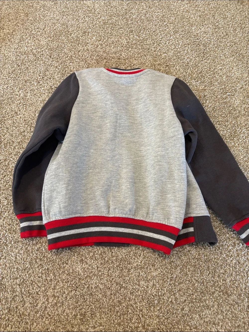 Kids Grey & Black Varsity-Style Jacket with Red Trim